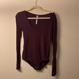 Free People Women's Burgundy Long Sleeve Bodysuit